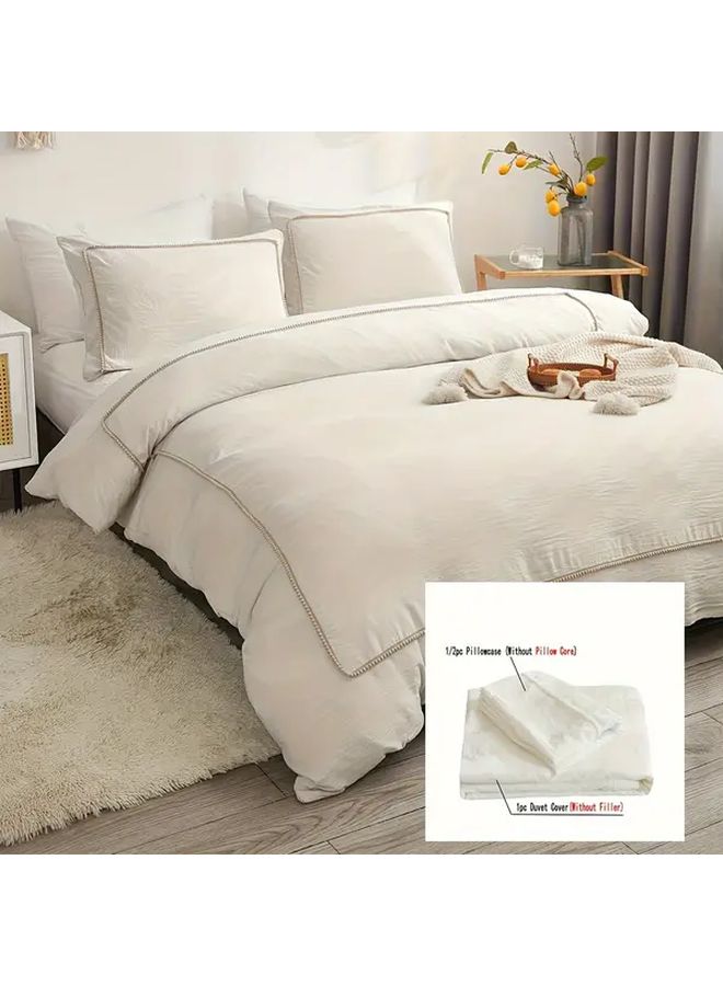 White With Black Balls Duvet Cover Set 90 55 x 86 61 Inches Bohemian Style Bedding 3 Piece Set - Image 1